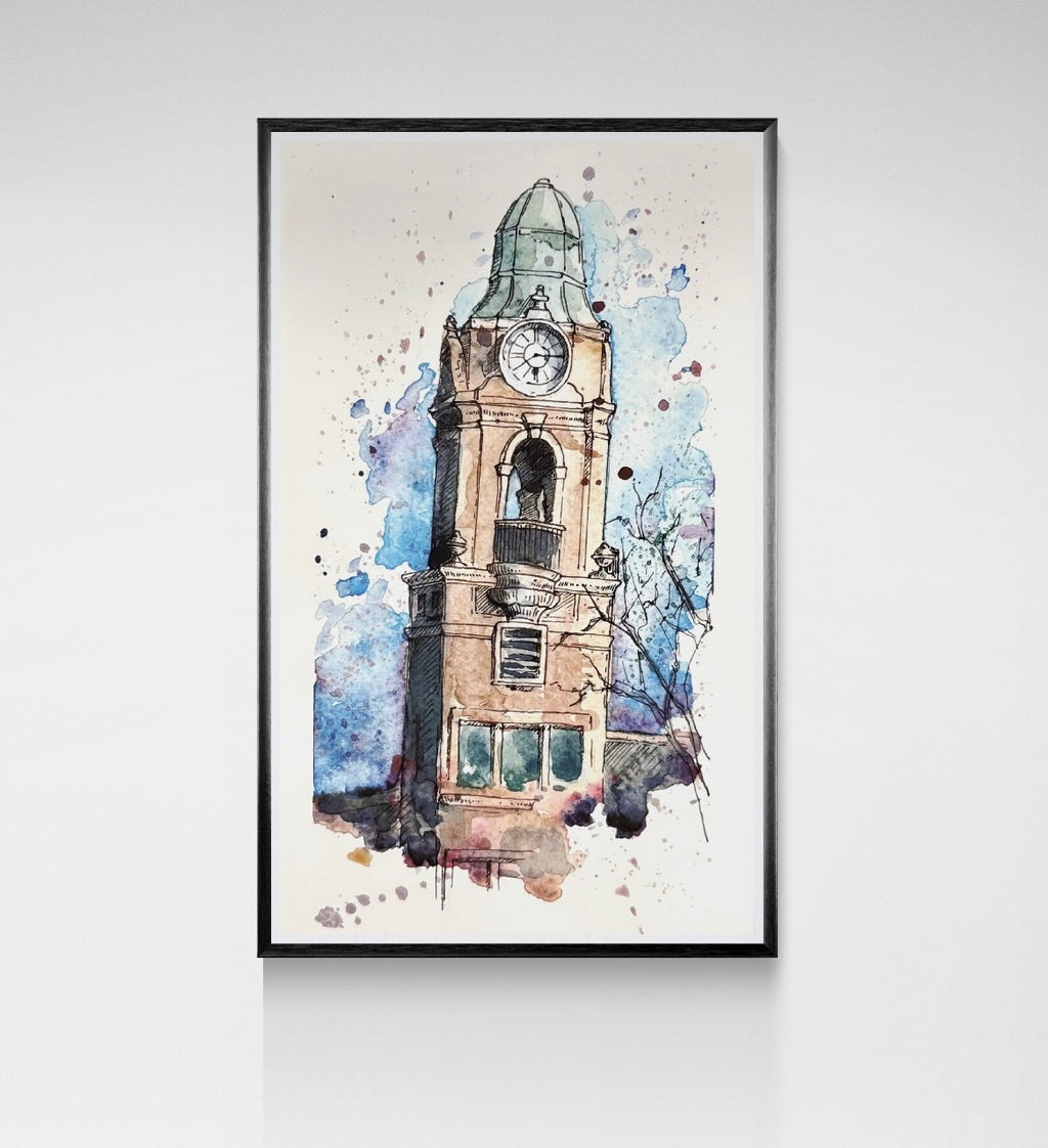 Watercolor Clocktower Art Print