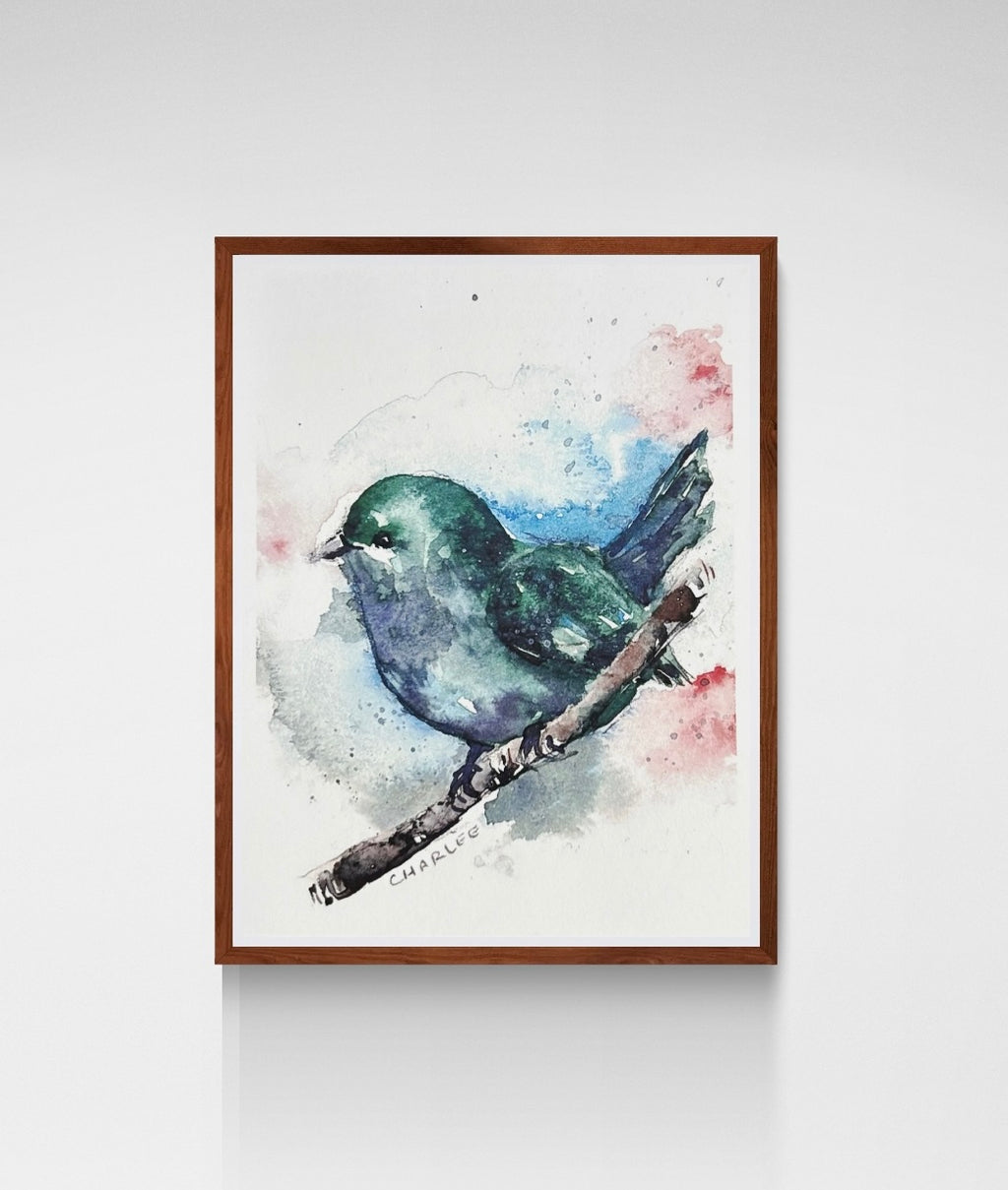 Watercolor Green Bird Art Print