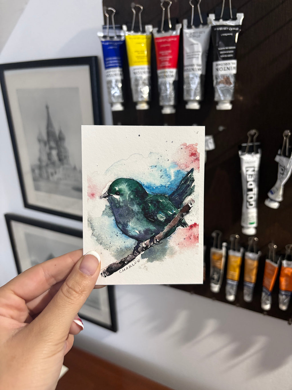 Watercolor Green Bird Art Print